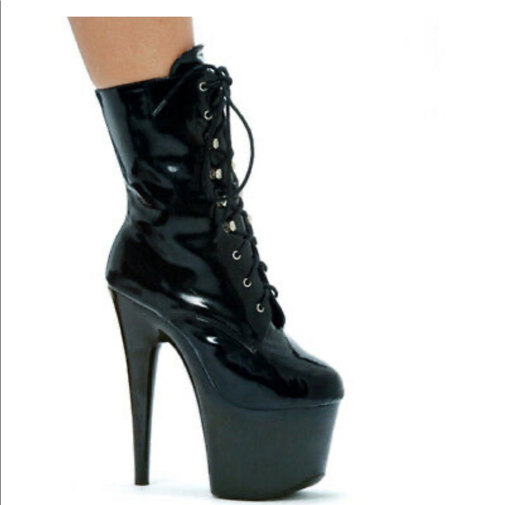 Ellie Black Platform Stiletto Lace-Up Ankle Boots